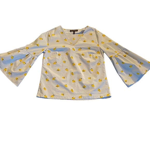 Banana Republic boho blouse with lemon print, vneck and bell slee… - Picture 3 of 12